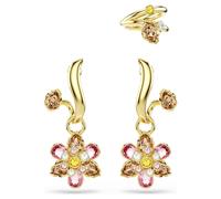 Swarovski Pendientes Idyllia, Conjunto de 3 Piezas con Flores de Cristales en Distintas tallas y Colores Suaves, Baño en Tono oro, Dos Pendientes y un Ear Cuff de la Colección Idyllia, Multicolor