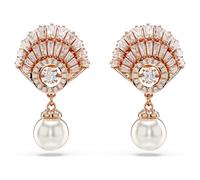 Pendientes Idyllia, Perla de cristal, Concha de mar, Blancos, Acabado en oro rosa de 18 quilates OS