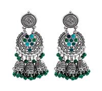 Pendientes indios con borlas para mujer, estilo étnico, dorado, con campanas, cuentas multicolores, borlas, huecos, Jhumka, joyería gitana