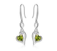 Pendientes Infinito Mujer Piedras Nacimiento - Qings Plata de Ley 925 Agosto Peridoto Infinity Simbolo Pendiente con Corazon Circonita Colgante Birthstone Joyería Regalo de Cumpleaños para Niña