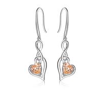 Pendientes Infinito Mujer Piedras Nacimiento - Qings Plata de Ley 925 Noviembre Topacio Citrino Infinity Simbolo Pendiente con Corazon Circonita Colgante Birthstone Joyería Regalo para Niña