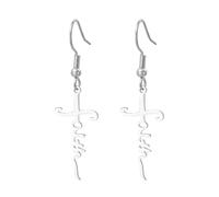 Pendientes inspiradores de corazón con colgante de corazón, palabras de caligrafía, joyería de corazón, palabras religiosas, regalos personalizados para mujeres, Medio, Acero inoxidable, Sin piedra