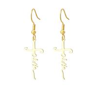 Pendientes inspiradores de corazón con colgante de corazón, palabras de caligrafía, joyería de corazón, palabras religiosas, regalos personalizados para mujeres, Medio, Acero inoxidable, Sin piedra
