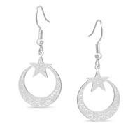 Pendientes islámicos de Ayatul Kursi con luna creciente y estrella, aretes de gota árabe musulmán del Corán, joyería de Alá, joyería de acero inoxidable, regalo para mujeres, One Size, Acero
