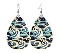 Pendientes Japanese Big Waves Sea Pendientescolgantes Moda Pendientesde Piel Sintética Decoración Aretes Colgantes Para Amantes Mujeres Varias Ocasiones De Fiesta