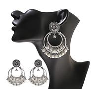 Pendientes Jhumka indios grandes y redondos de oro para mujer gitana, con borlas de perlas étnicas, colgantes, joyería de moda (color: unicolor)