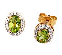 Pendientes Joyería Con Peridot Verde Y 36 Diamantes, 585 Oros Amarillos, Mujeres
