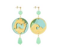 Pendientes KOI & FUJ-SAN PLEX espejo y seda verde jade, Talla única, Latón, Ágata