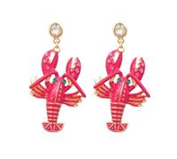 Pendientes langosta camarón rojo, pendientes colgantes langosta camarón playa para mujer, pendientes vacaciones pez camarón bohemia, pendientes langosta animales océano joyas verano bohemia