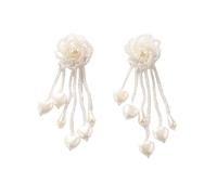Pendientes Largos Bohemios con Flecos y Cuentas Blancas para Mujer y Niña, Aretes Llamativos con Forma De Flor Hechos A Mano, Joyería Moderna y Bonita para El Verano.