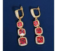 Pendientes largos colgantes de circonita cúbica cuadrada de color amarillo con cristal azul, verde y rojo, A