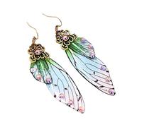 Pendientes largos de ala de diamantes de imitación coloridos con alas de mariposa, aretes de hadas para boda y fiesta, talla única, como se describe, como se describe