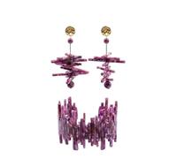 Pendientes Largos de Arcilla Polimérica Efecto Piedra Violeta - Pendientes Colgantes Geométricos Hechos a Mano con Enganche de Acero Inoxidable Hipoalergénico