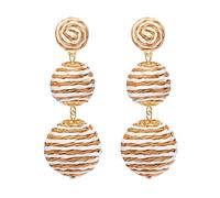 Pendientes largos de bola de rafia bohemia, hechos a mano, multicolor y hechos a mano, aretes bohemios de ratán para playa, accesorios de vacaciones, regalos, Ratán, Sin gemas.