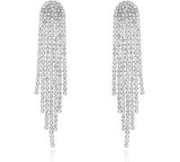 Pendientes Largos de Borla de Cristal, Pendientes Mujer, Pendientes Colgantes Plata, Hipoalergénico Pendientes de Borlas Pendientes Cristal Largos, Aretes Colgantes Regalos para Mujeres Niñas