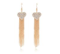 Pendientes largos de borla para mujer, colgantes de corazón con diamantes de imitación, aretes colgantes de cadena de metal brillante para fiesta de graduación, Oro de 14 quilates/plata, Diamante de