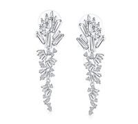 Pendientes largos de cascada moderna para novia con racimo de marquesa de circonita cúbica CZ para mujer, para baile de graduación, boda, de latón plateado en plata.