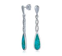 Infinito Lineal Espiral Twist Lágrima Azul Turquesa Pendientescolgantes Estilo Occidental Para Mujeres Adolescentes .925 Plata De Ley