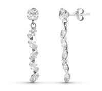 Pendientes Largos de Oro Blanco 9k de 28mm. con circonitas ovaladas
