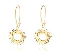 Pendientes largos de oro con forma de bola de simicírculo para mujer, ligeros, circulares, discos, geométricos, planos, cepillados, chapados en oro de 18 quilates, aretes de aro colgantes para mujer