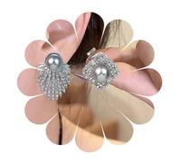 Pendientes largos de perlas bohemias con hojas de plumas y diamantes de imitación de cristal, delicados aretes de ala para mujeres y niñas, 41, Bronce, Abulón