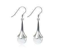 Pendientes largos de plata 925 con diseño de flor de lirio del valle, Plata de ley, Circón