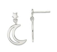 Pendientes largos de plata de ley 925 con estrella y luna celestial, miden 20,5 x 11,2 mm de ancho, joyería para mujer
