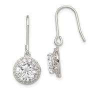 Pendientes largos de plata de ley 925 con gancho de pastor pulido con circonita cúbica de circonita cúbica de imitación de diamante largo, mide 24 x 11 mm de ancho, regalos de joyería para mujeres, Metal, Circonia cúbica