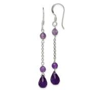 Pendientes largos de plata de ley 925 con gancho de pastor y amatista, 52 x 6 mm de ancho, para mujer
