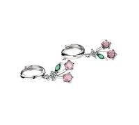 Pendientes largos de plata ley 925 con borlas cereza rosa y circonita cristal for mujer