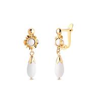 Pendientes Largos en Oro 18k de 22mm. cubanas con piedra blanca en forma de lágrima