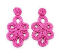 Pendientes largos flamenca mujer grandes ligeros estilo cordón de seda feria de abril sevilla, rosa