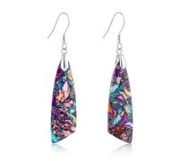 Pendientes largos hechos a mano de piedra imperial vintage for mujer - Joyería de estilo étnico(No.17purpleplussilverhook)