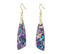 Pendientes largos hechos a mano de piedra imperial vintage for mujer - Joyería de estilo étnico(No.17purpleplusgoldhook)