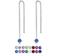 Pendientes Largos Mujer en Plata con Cristales Swarovski 3 mm - Pendientes Colgantes Largos con Cadena 57 mm - Pendientes de Cadena Larga en Plata de Ley 925 - Pendientes Zafiro Azul