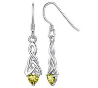 Pendientes Largos Nudos Trinidad Corazón de Piedras de Nacimiento Agosto Verde Olivino Material Dudadero Antialérgico Plata de Ley 925 Cierre Gancho