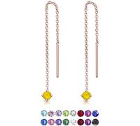 Pendientes Largos Oro Rosa con Cristales Swarovski 3 mm - Pendientes Colgantes Oro Mujer con Cadena 57 mm - Pendientes de Cadena Larga en Plata de Ley 925 Chapados Oro - Pendientes Opalo - Amarillo