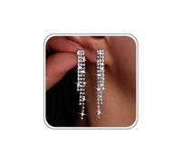 Pendientes largos strass boda pendientes colgantes cristal plateado diamantes circonita cúbica novia borlas brillantes circonita cúbica sencillos brillantes joyas formales damas honor fiestas mujer