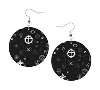 Pendientes ligeros de cuero con estampado de universo blanco y negro para mujer, aretes de aro colgantes de moda, joyería simple pero elegante