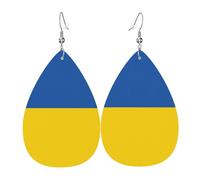 Pendientes ligeros de piel sintética, aretes de lágrima, bonitos aretes colgantes con estampado de bandera de Ucrania