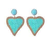 Pendientes Ligeros De Rafia Bohemia para Mujeres y Niñas, Hechos A Mano, De Ratán Trenzado con Forma De Corazón Verde, Pendientes Colgantes, Bonitos y Modernos Regalos De Verano.