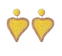Pendientes Ligeros De Rafia Bohemia para Mujeres y Niñas, Hechos A Mano, De Ratán Trenzado, con Forma De Corazón Amarillo, Colgantes, Modernos y Bonitos, Regalo De Joyería De Verano.