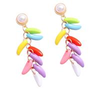 Pendientes ligeros y coloridos, acento con aspecto de perla, forma de dije enlazado, par de vacaciones atrevido para looks divertidos Pendientes colgantes coloridos Joyería de perlas Accesorio de Par