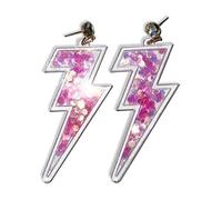 Pendientes Lightning Bolt w/Glitter Sparkle Lentejuelas Interior (Plata), Acrílico, no disponible