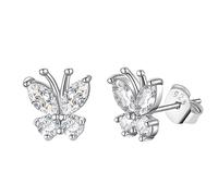 Pendientes Mariposa Niña de Plata de Ley 925 Pendientes Piedras Nacimientos Cuarzo Blanco Abril