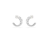 Swarovski Pendientes de aro Matrix, Perla de cristal, Talla redonda, Blancos, Baño de rodio