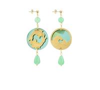 PENDIENTES MINI KOI & FUJ-SAN PLEX ESPEJO Y SEDA VERDE Jade, Talla única, Latón, Ágata