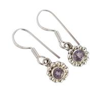 Pendientes minimalistas de plata de ley 925 con amatista redonda facetada, brillo violeta puro (4 mm), 4, Plata de ley, Amatista