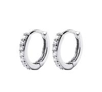 Pendientes modernos - 925 STERLING SILELA Sparkling Negro Clear Cz Pendientes Tiny Hoop para mujeres Joyas clásicas de plata de plata