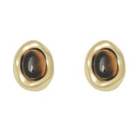 Pendientes Modernos De Piedra De De Tigre Accesorios De Metal Resistentes a La Corrosión Para Mujeres Accesorio De Uso Cómodo Pendientes Elegantes En Color Marrón Y Negro